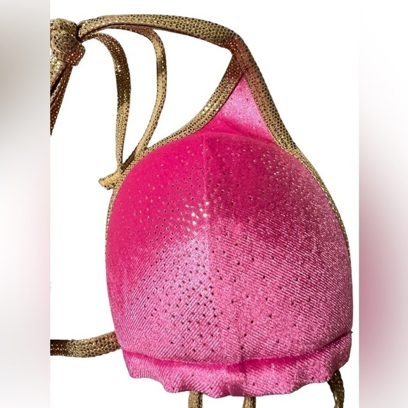 Velvet pink and gold bikini top XL - Picture 6 of 8